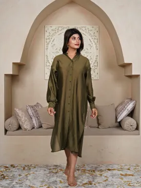 Olive Green Cotton Silk Chanderi Dress