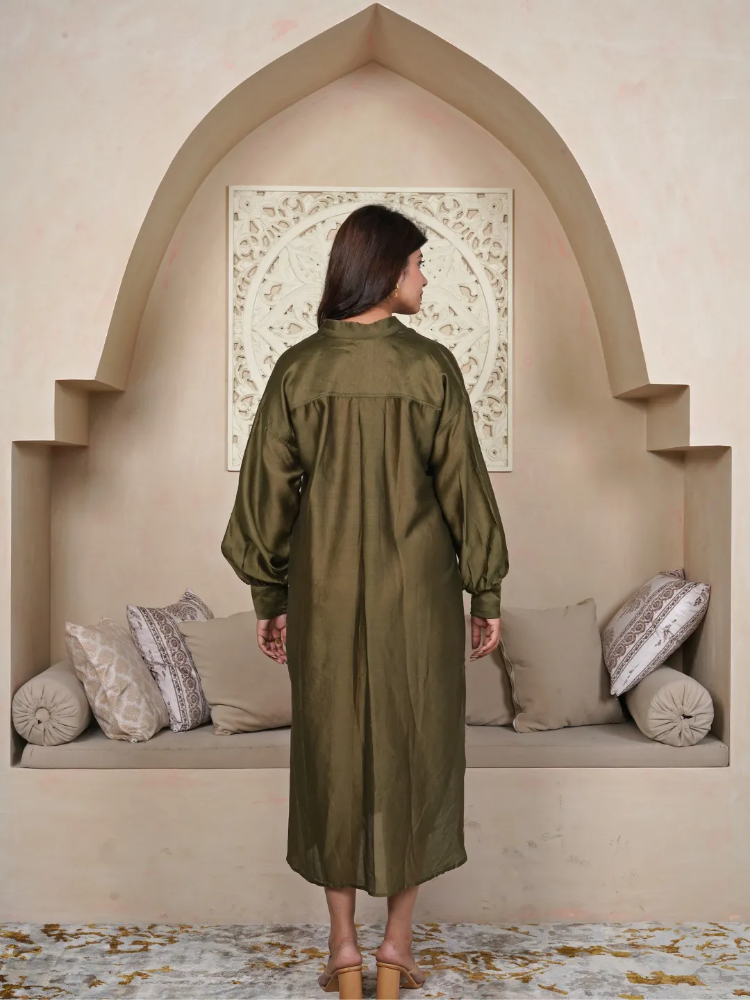 Olive Green Cotton Silk Chanderi Dress