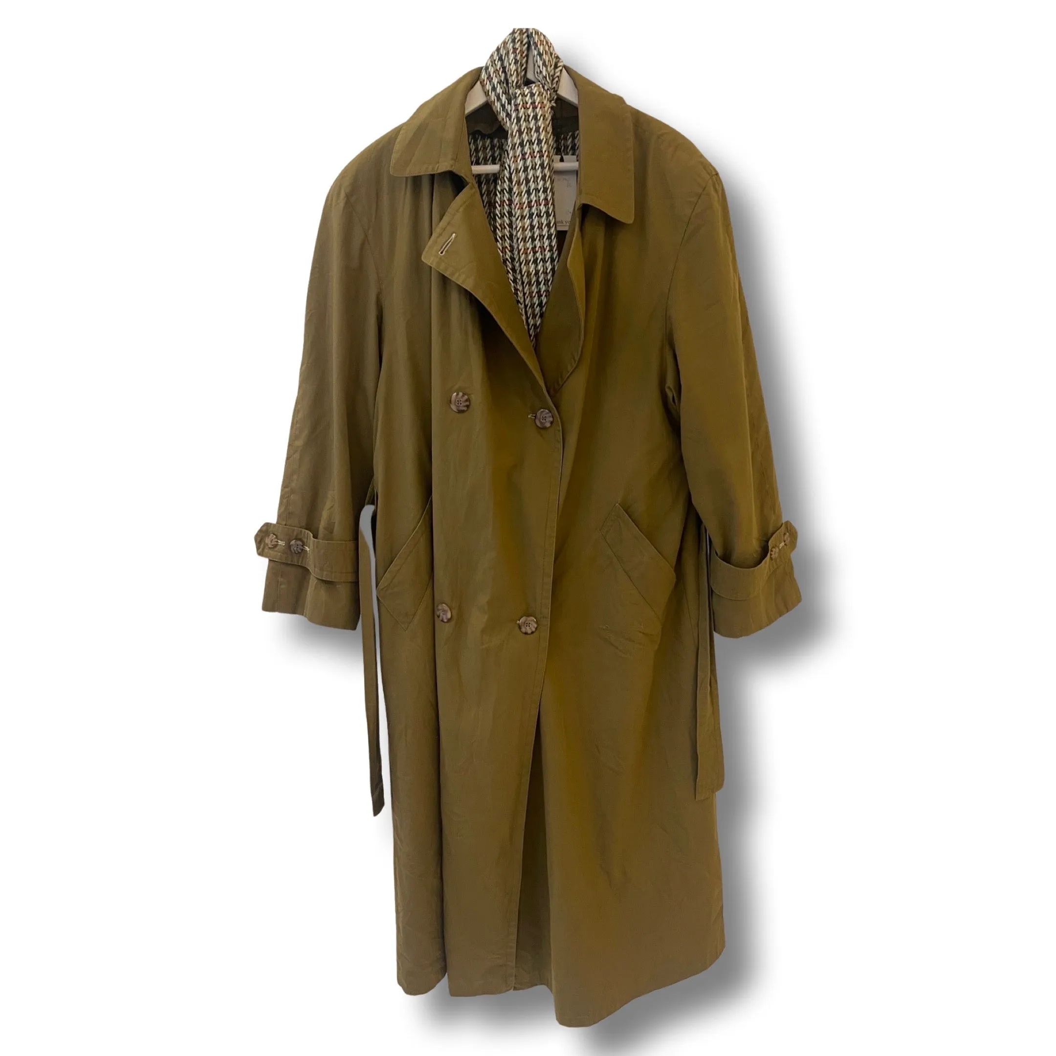 Olive lined trench coat.