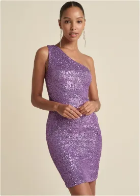 One-Shoulder Sequin Dress - Lavender