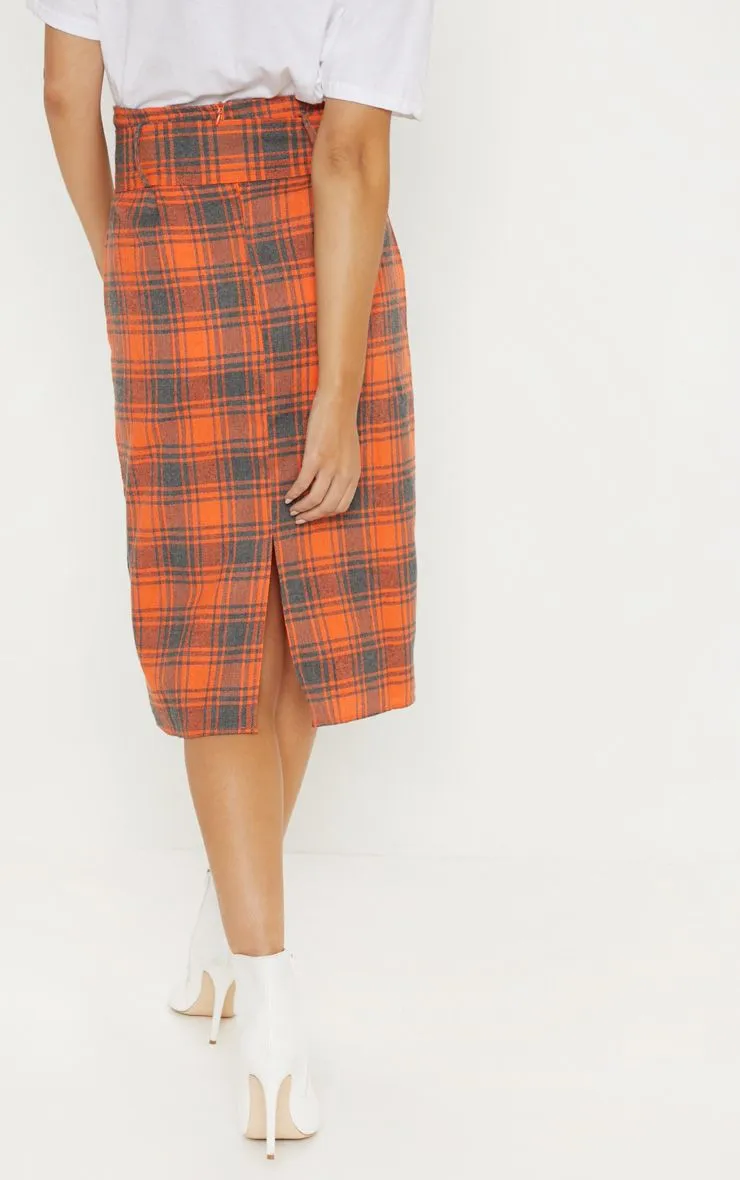 Orange check midi skirt