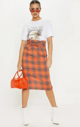 Orange check midi skirt