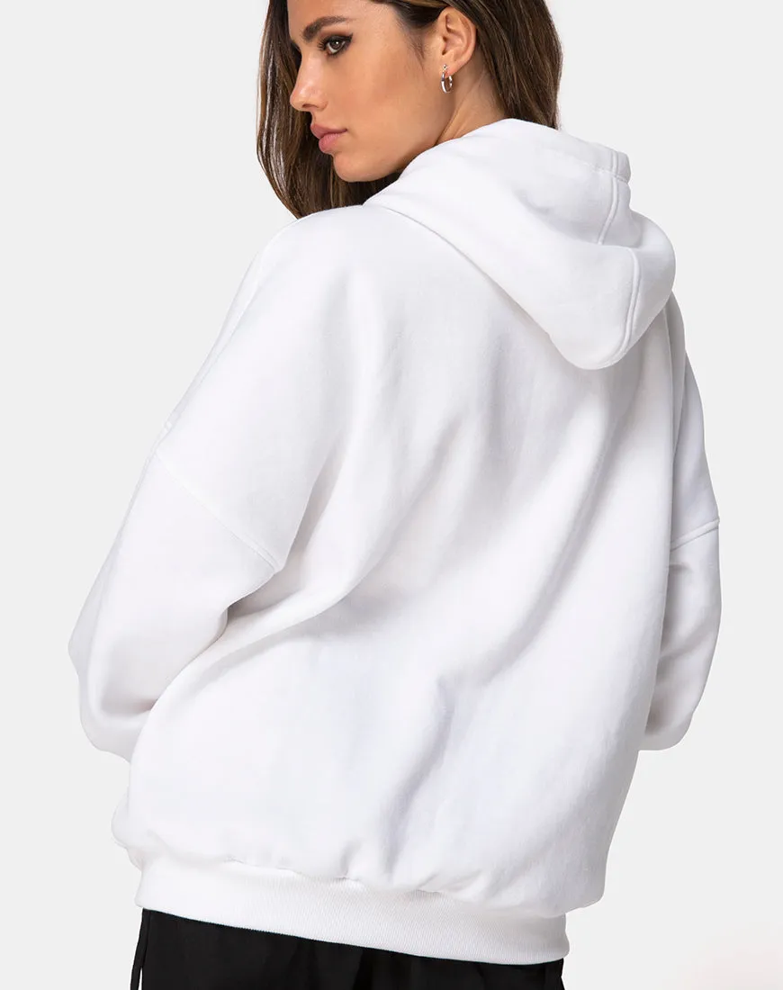 Oversize Hoody in White I Want it Embro