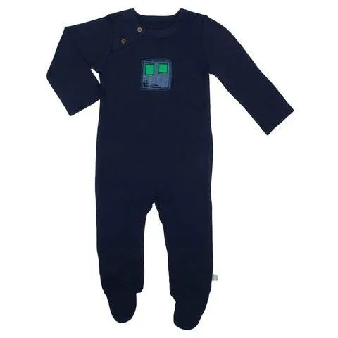 Peacoat Navy Robot Footie <br> 100% Organic, Non Toxic