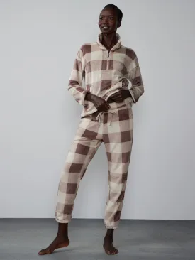 Plaid Print Sherpa Joggers