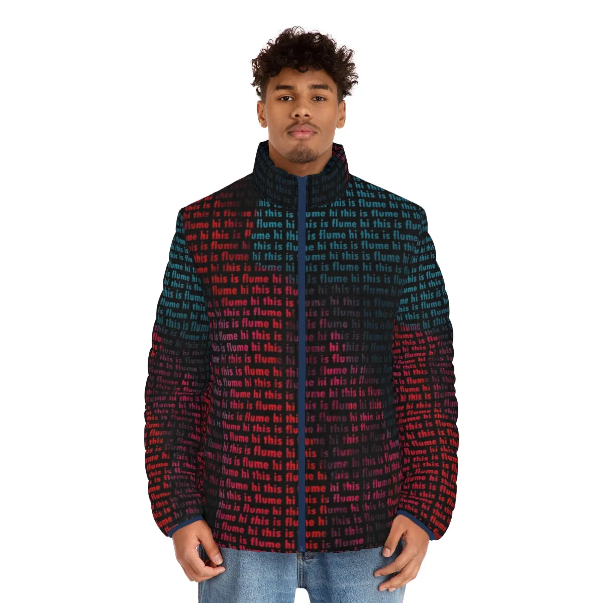 "Hi This is Flume" Printed Puffer Jacket - EDM & Electronic Music Merch