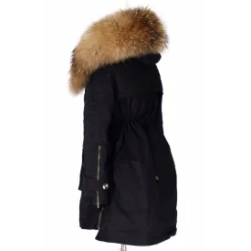 Removable Fur Hood Parka Black   Black Zips