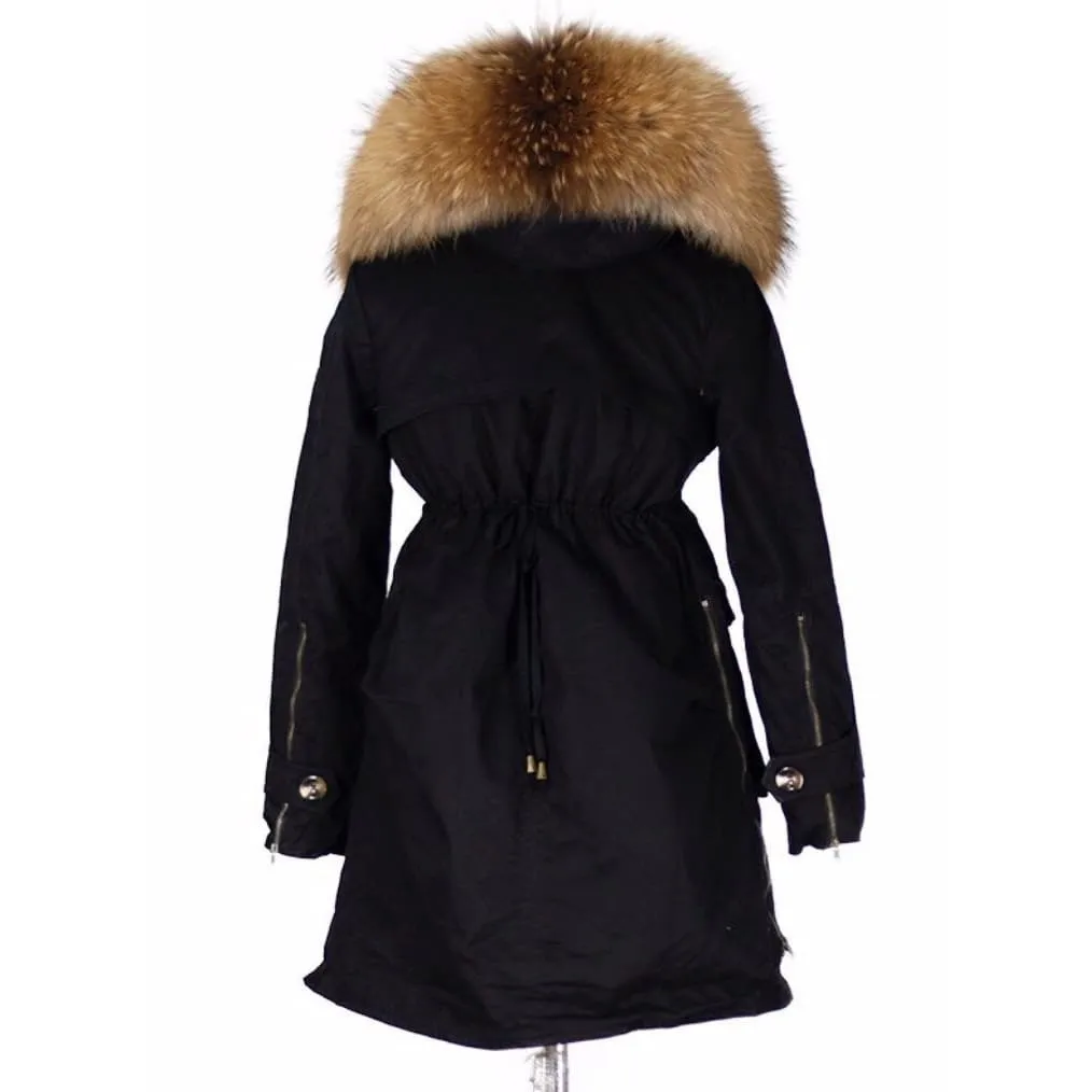 Removable Fur Hood Parka Black   Black Zips