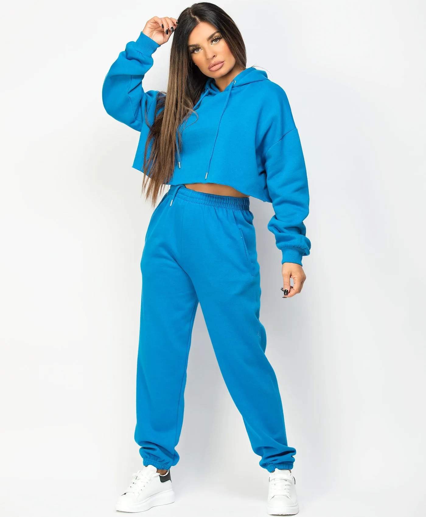 Royal Blue Oversized Cropped Hoodie & Joggers Loungewear Set