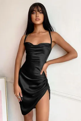 Satin Backless Tie Slip Dress