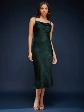 Satin Cowl Neck Slip Dress - Olive