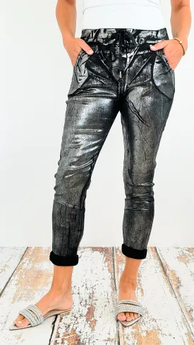 Shine-On Glistening Italian Joggers - Black/ Silver