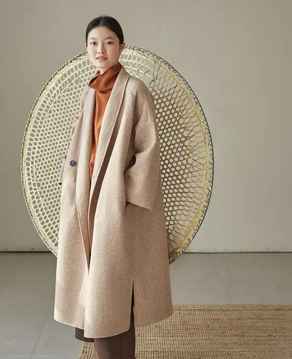 Slit Wool Coat Handmade Long Warm Long Women Wool Coat Jackets 2512