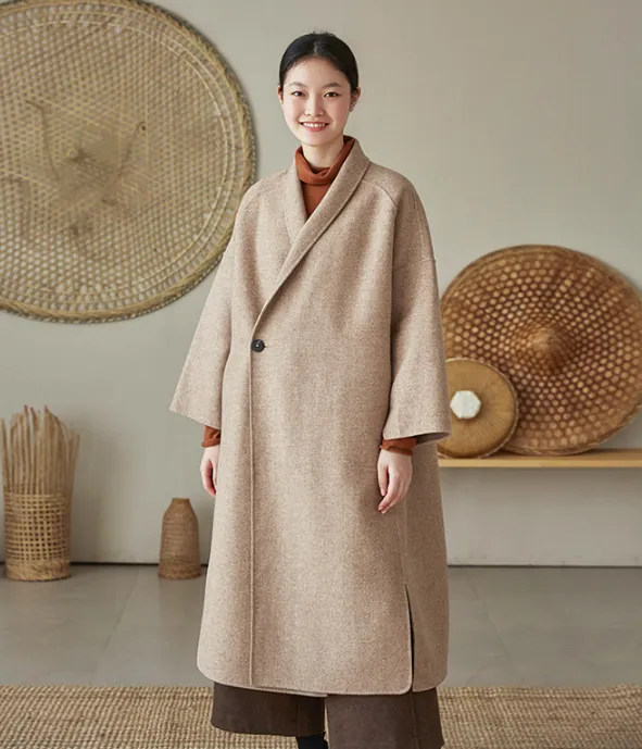 Slit Wool Coat Handmade Long Warm Long Women Wool Coat Jackets 2512