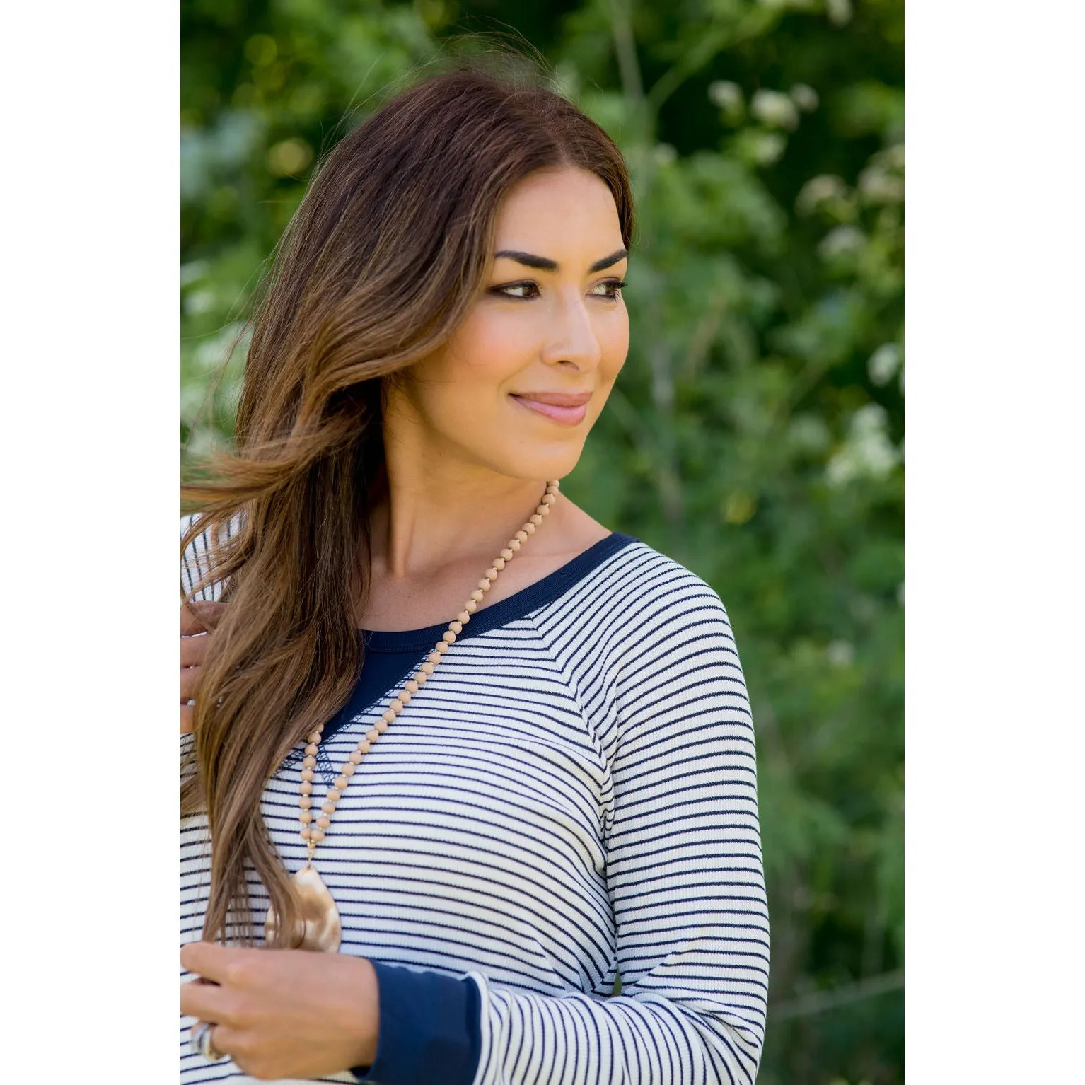 Solid Trim V Striped Long Sleeve Tee