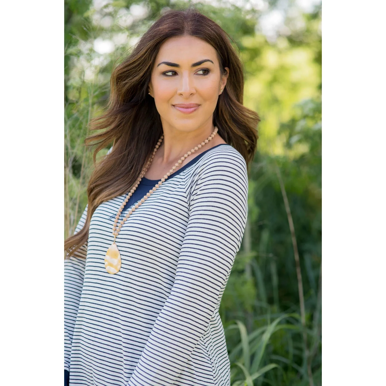 Solid Trim V Striped Long Sleeve Tee