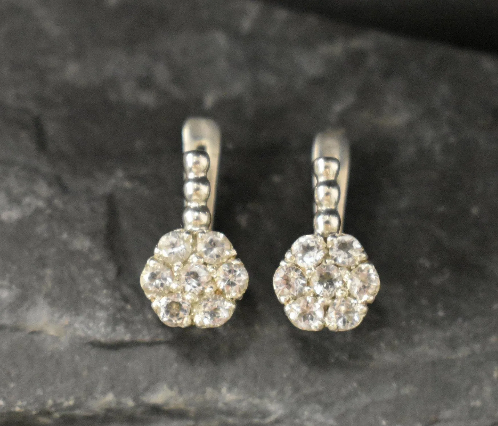 Sparkly Flower Earrings - Natural White Topaz,  White Diamond Studs