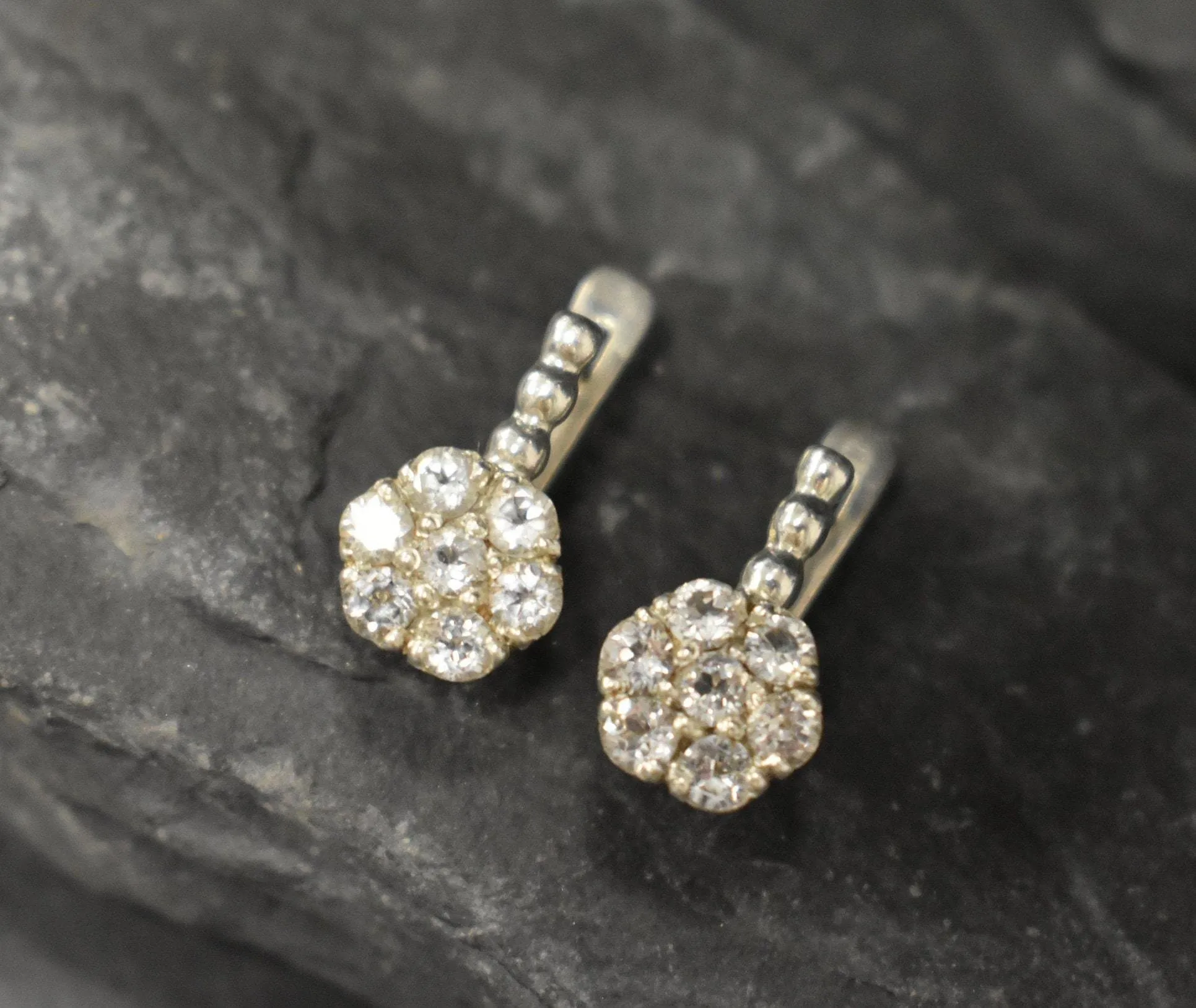 Sparkly Flower Earrings - Natural White Topaz,  White Diamond Studs