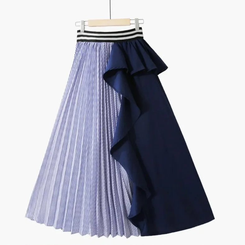 Stripe Ruffles In Style Midi Skirt