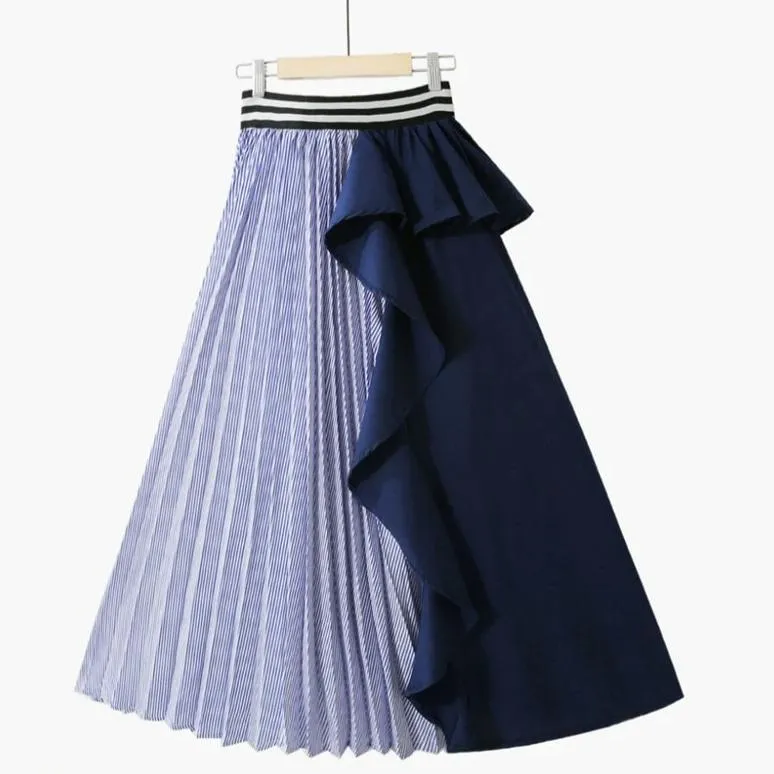 Stripe Ruffles In Style Midi Skirt