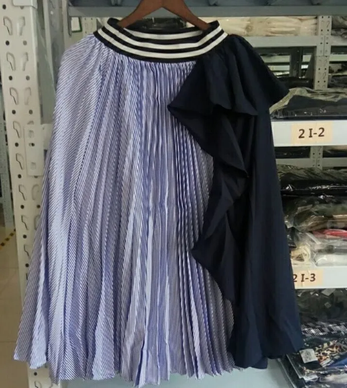 Stripe Ruffles In Style Midi Skirt