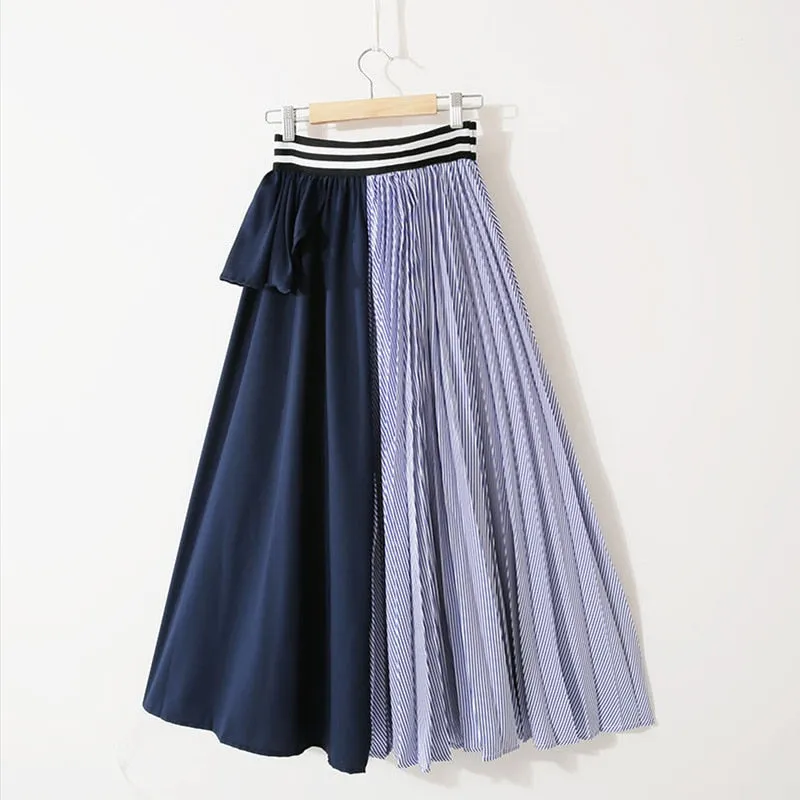 Stripe Ruffles In Style Midi Skirt