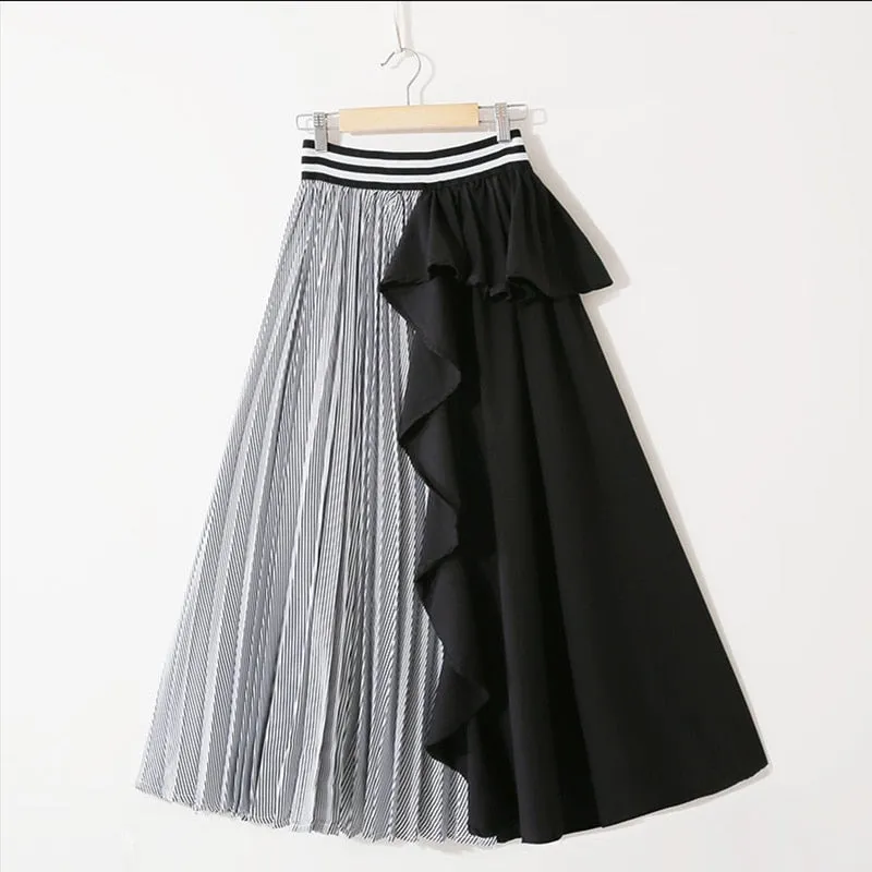 Stripe Ruffles In Style Midi Skirt