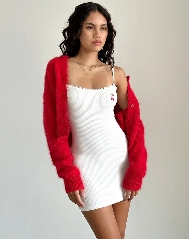 Sunali Mini Dress in Off White with Cherry Emb