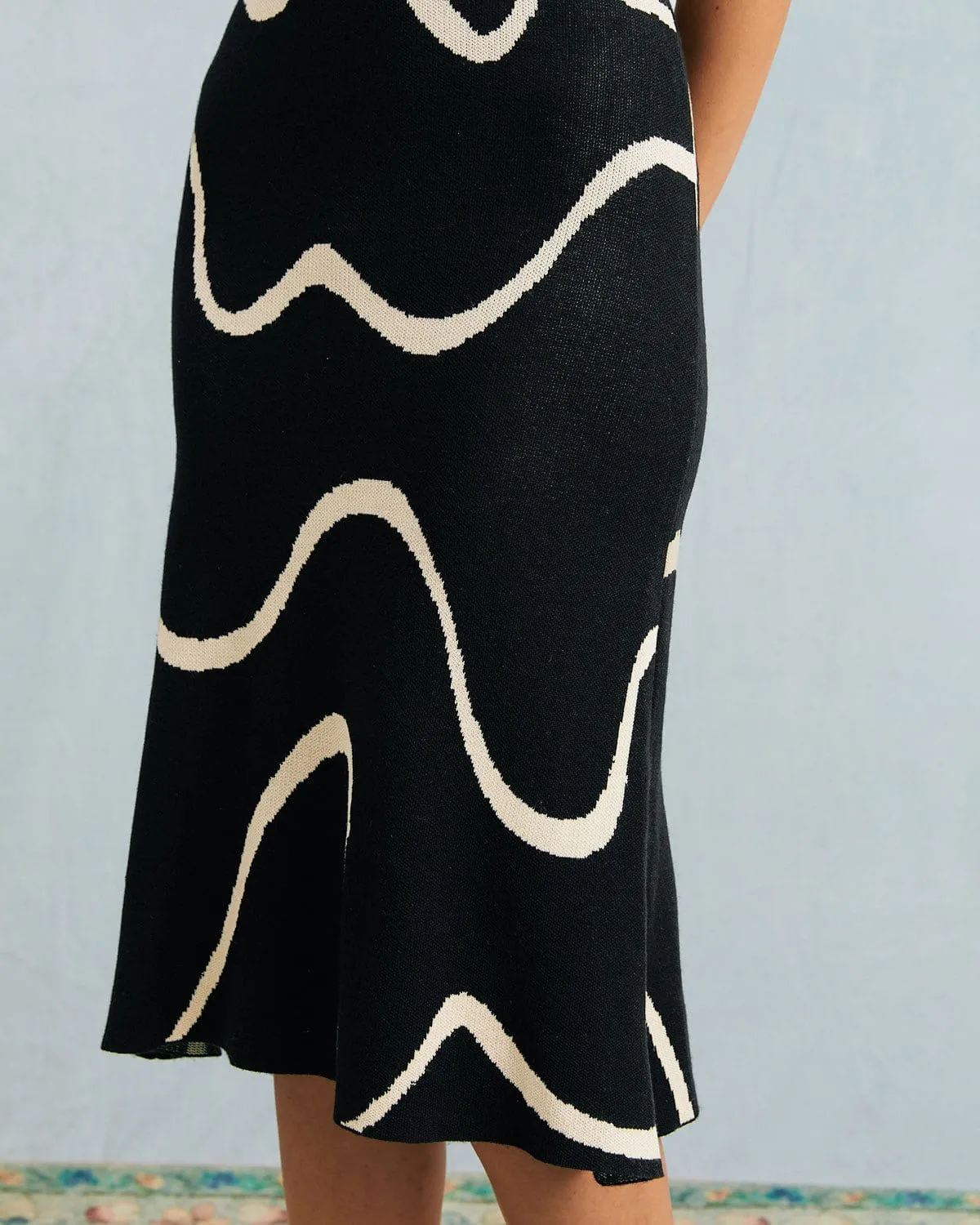 The Black Wave Mermaid Hem Knit Midi Dress