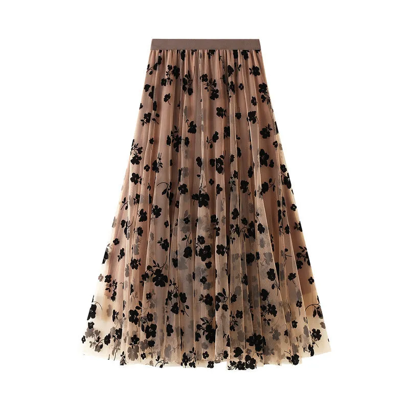 Thin Drape Pleated Mesh Skirt