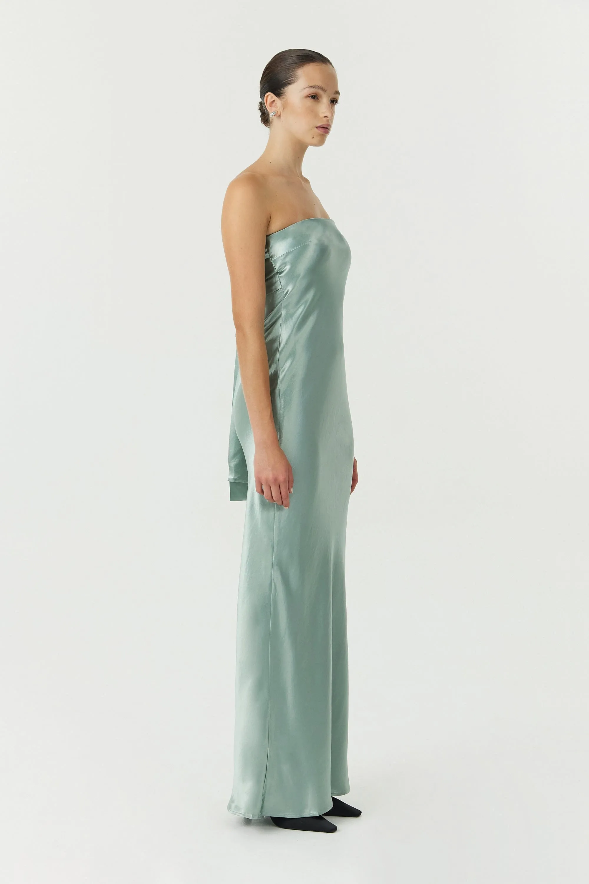 Third Form Satin Tie Back Strapless Maxi Dress - Wave