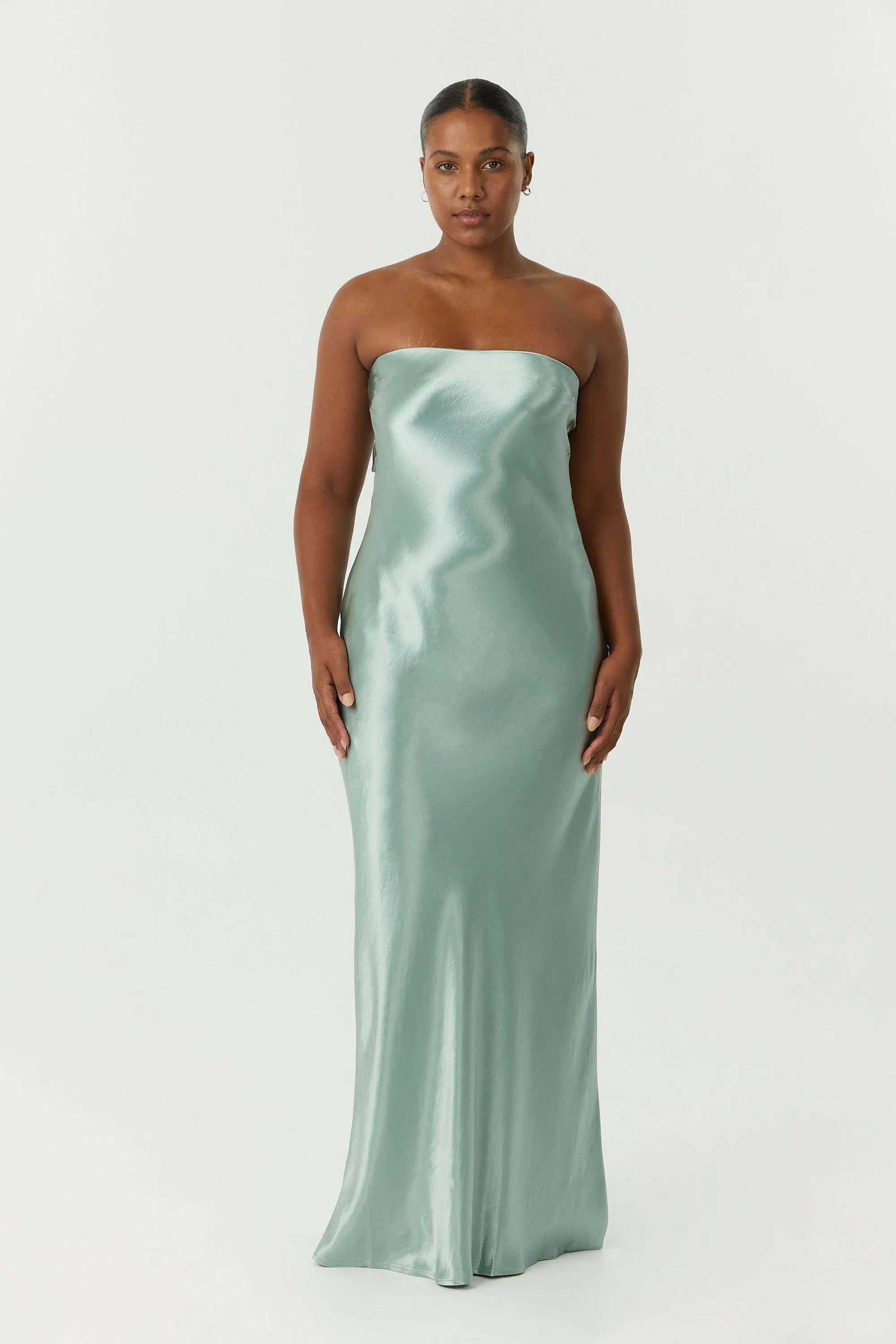 Third Form Satin Tie Back Strapless Maxi Dress - Wave