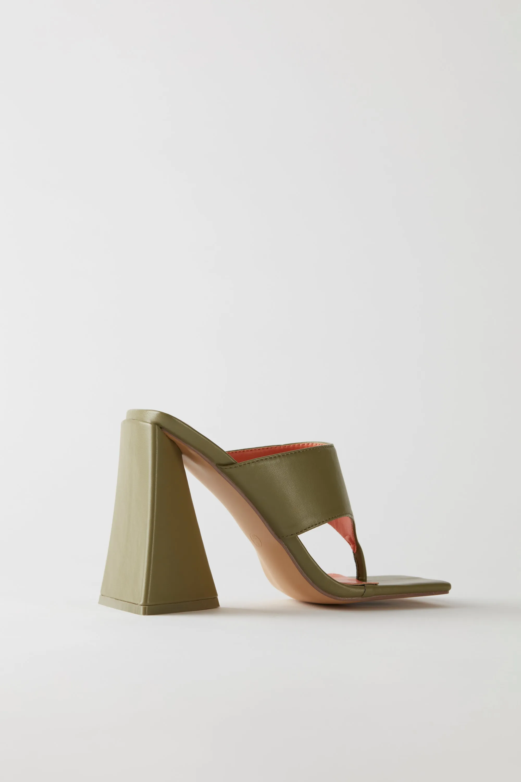 Toe Post Leatherette Mule Heels in Olive