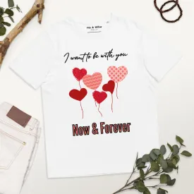 Unisex organic t-shirt, love balloon hearts and quote print