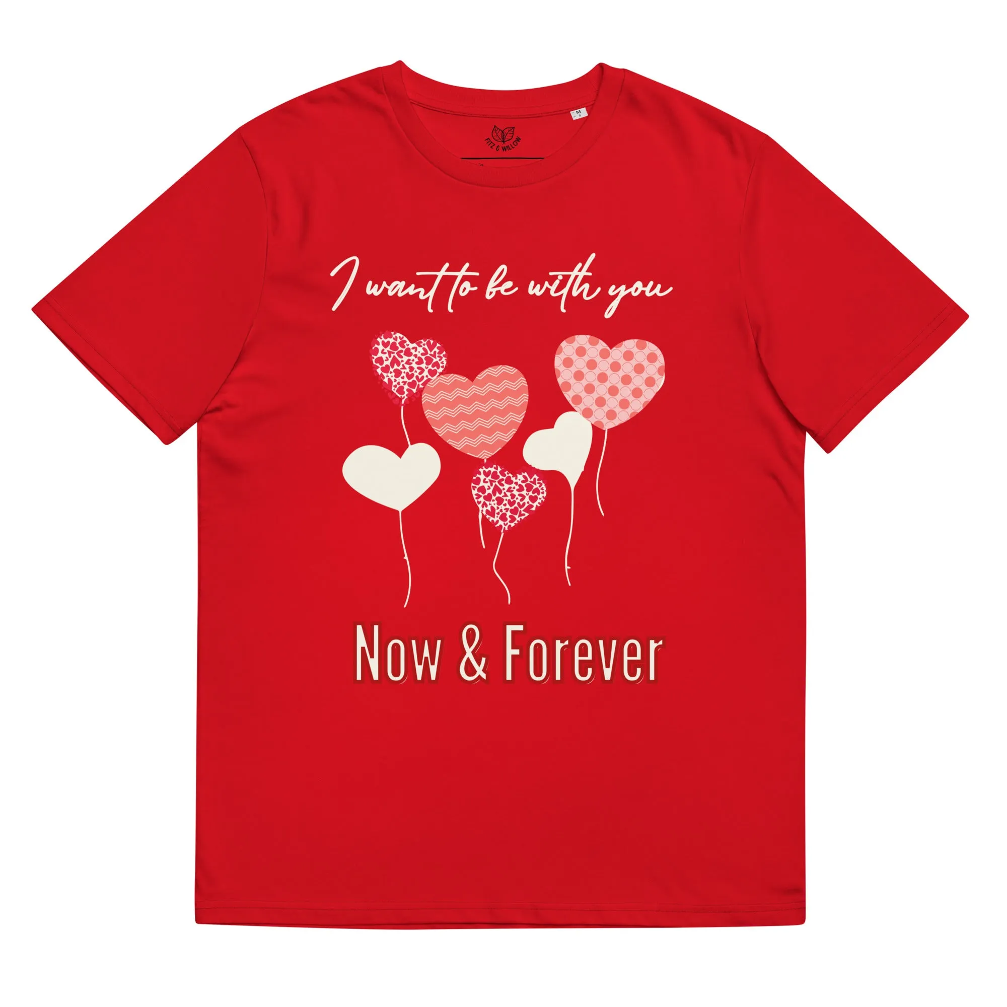 Unisex organic t-shirt, love balloon hearts and quote print