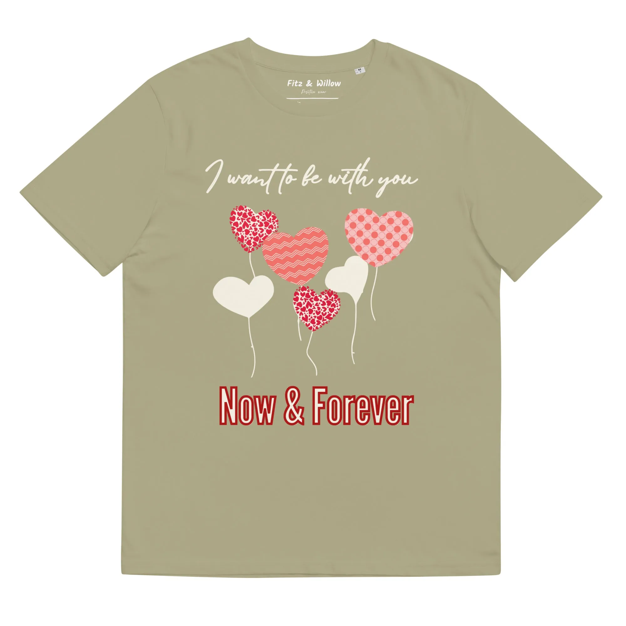 Unisex organic t-shirt, love balloon hearts and quote print