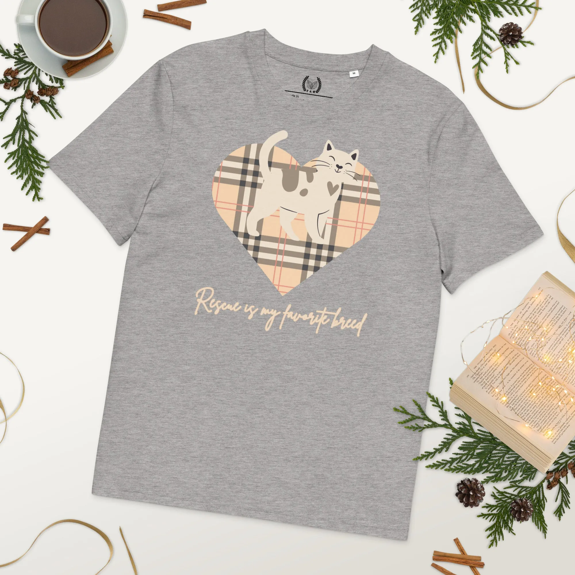 Vegan Organic Cat T-Shirt - Rescue is My Favorite Breed