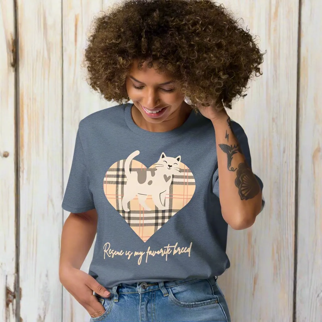 Vegan Organic Cat T-Shirt - Rescue is My Favorite Breed