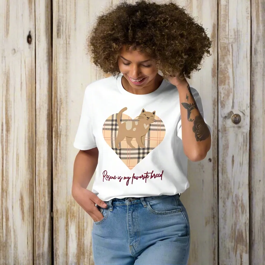 Vegan Organic Cat T-Shirt - Rescue is My Favorite Breed