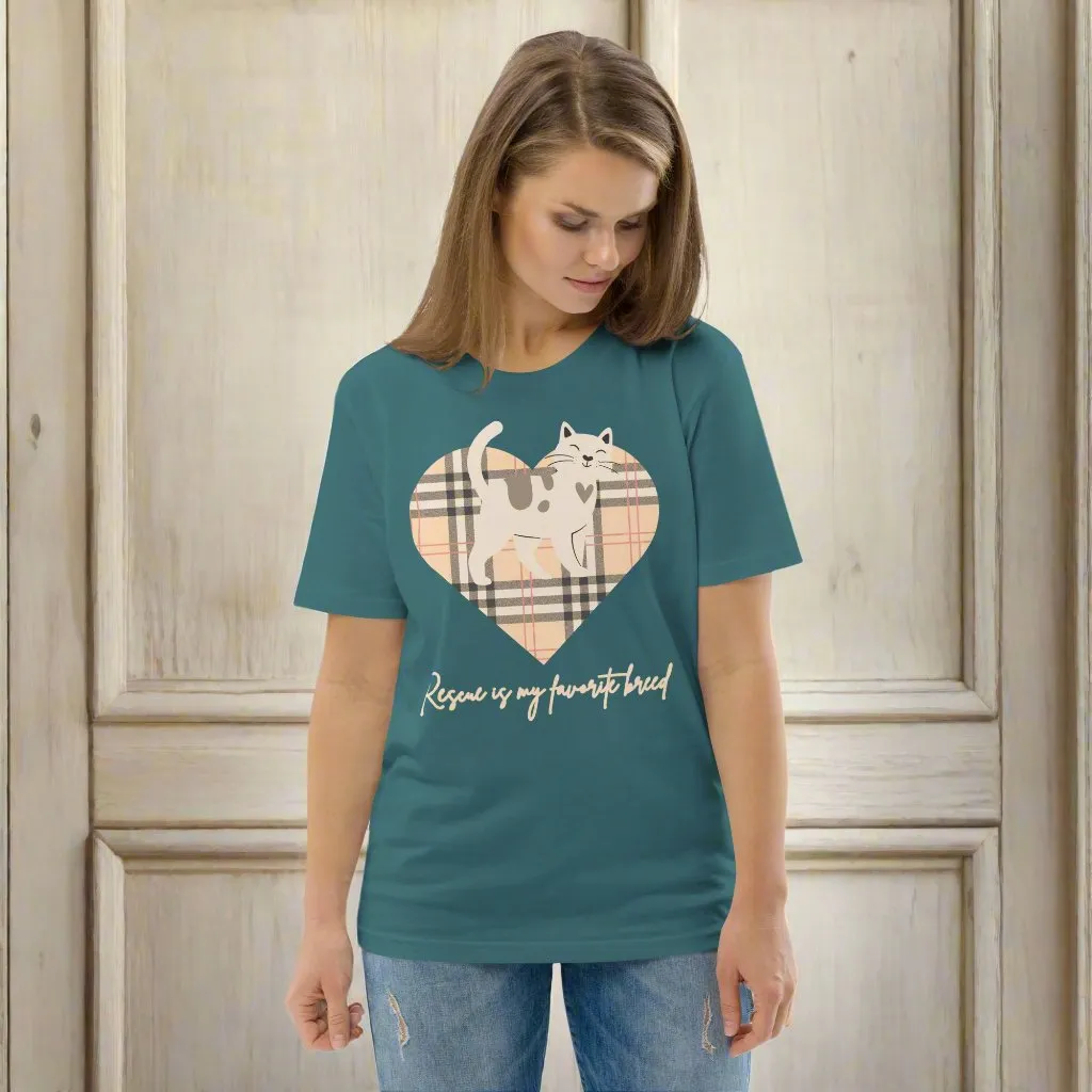 Vegan Organic Cat T-Shirt - Rescue is My Favorite Breed