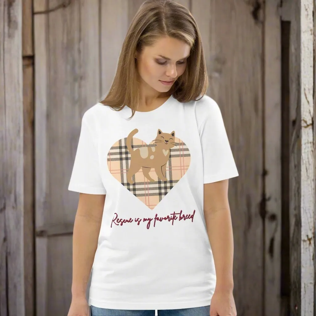 Vegan Organic Cat T-Shirt - Rescue is My Favorite Breed