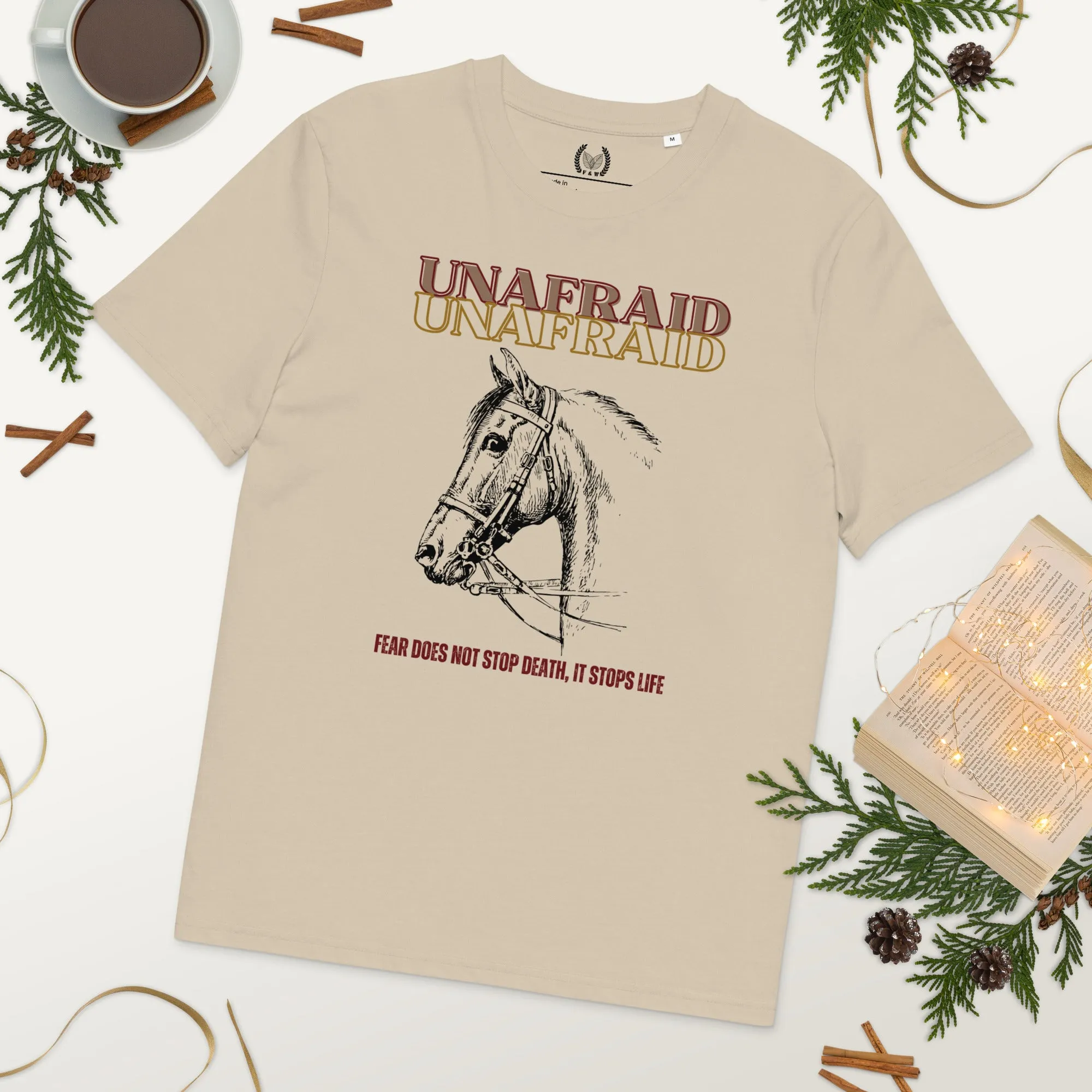 Vegan Organic Cotton Horse T-Shirt - 'Unafraid' Quote