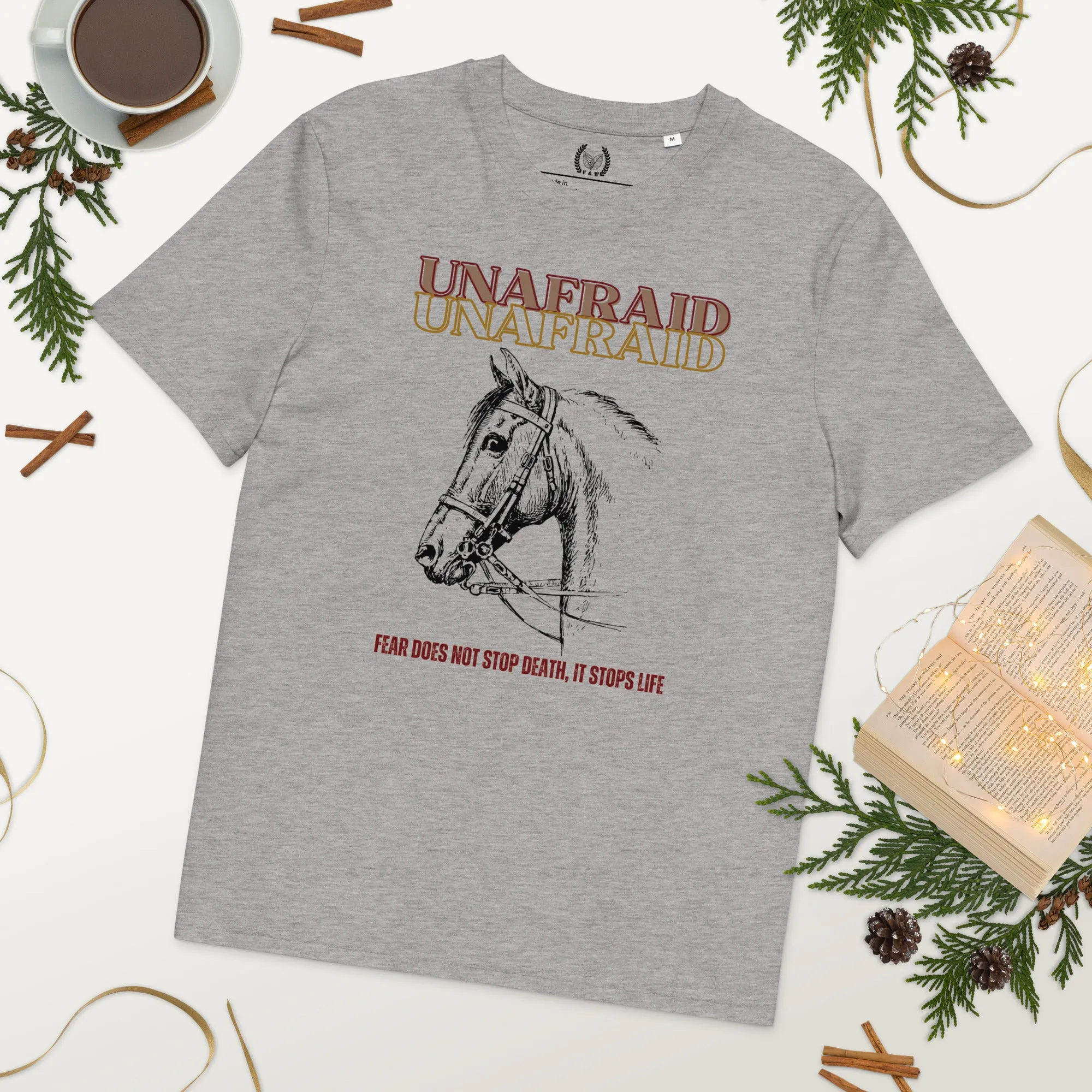 Vegan Organic Cotton Horse T-Shirt - 'Unafraid' Quote