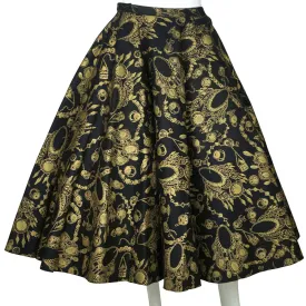 Vintage 1950s Felt Circle Skirt Gold Necklace Print Rockabilly Rock n Roll 25” W