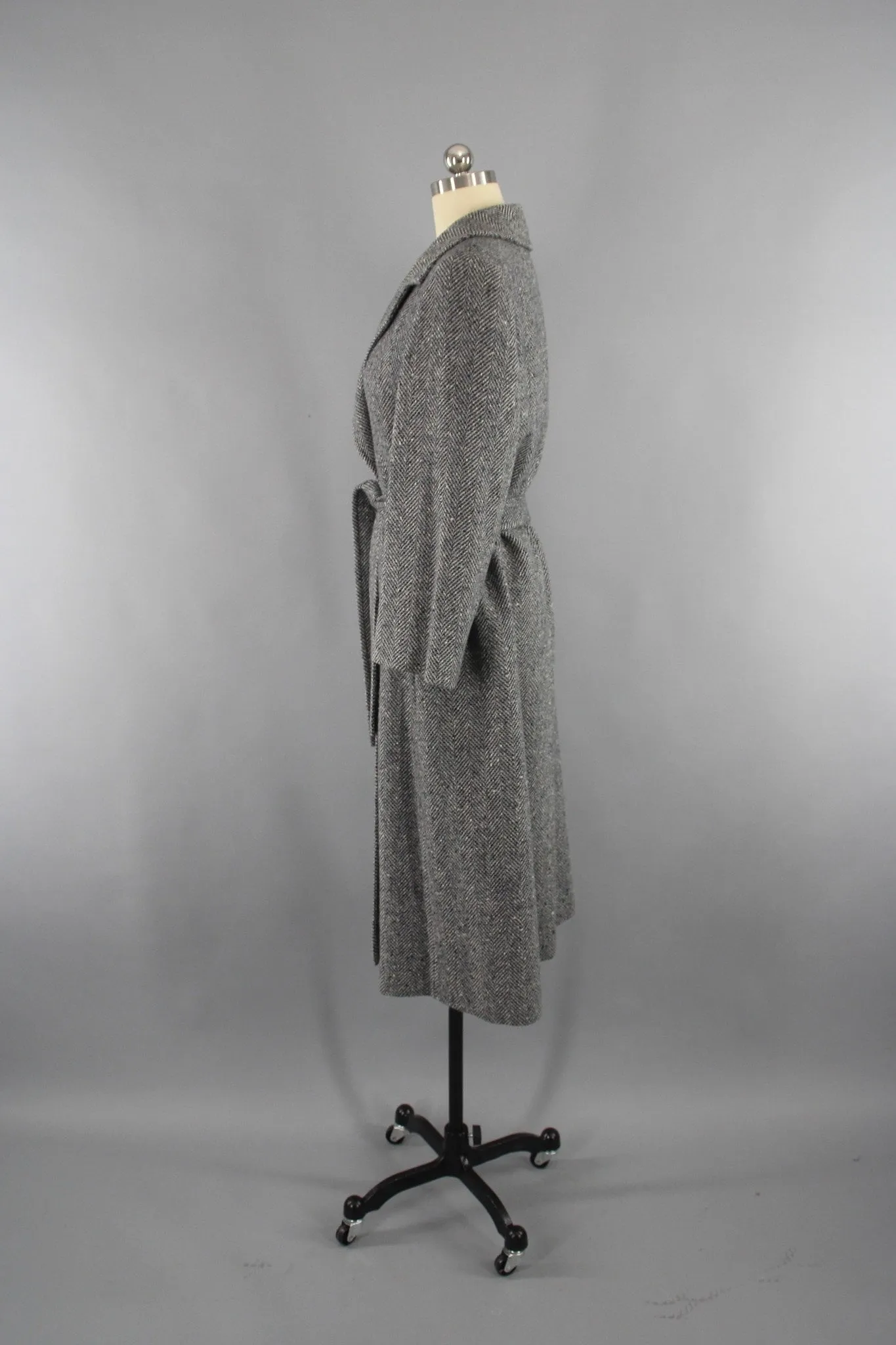 Vintage 1970s Blue Grey Pendleton Wool Tweed Trench Coat