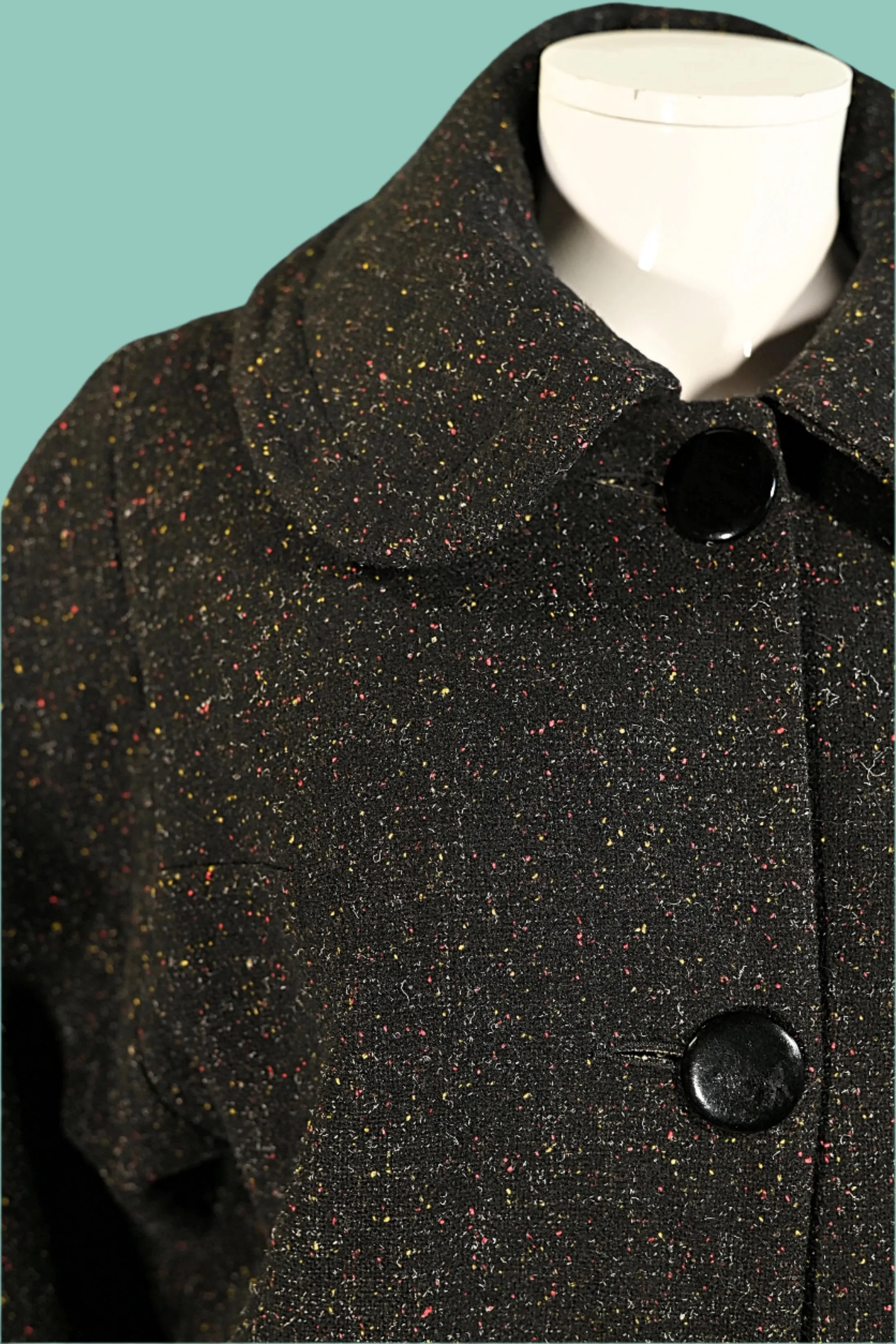 Vintage 50s Black Flecked Rockabilly Wool Coat, Relaxed Fit L/XL