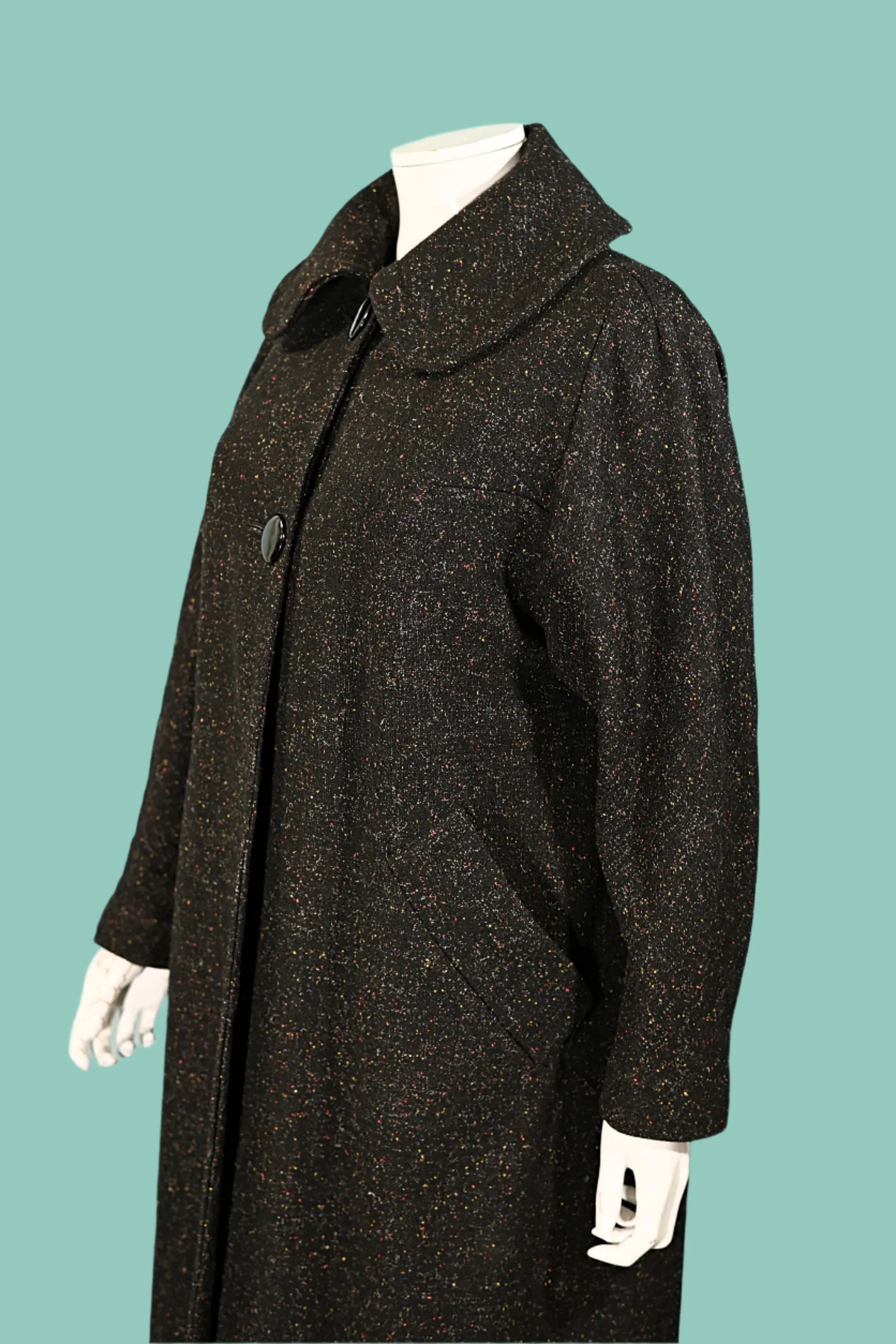 Vintage 50s Black Flecked Rockabilly Wool Coat, Relaxed Fit L/XL