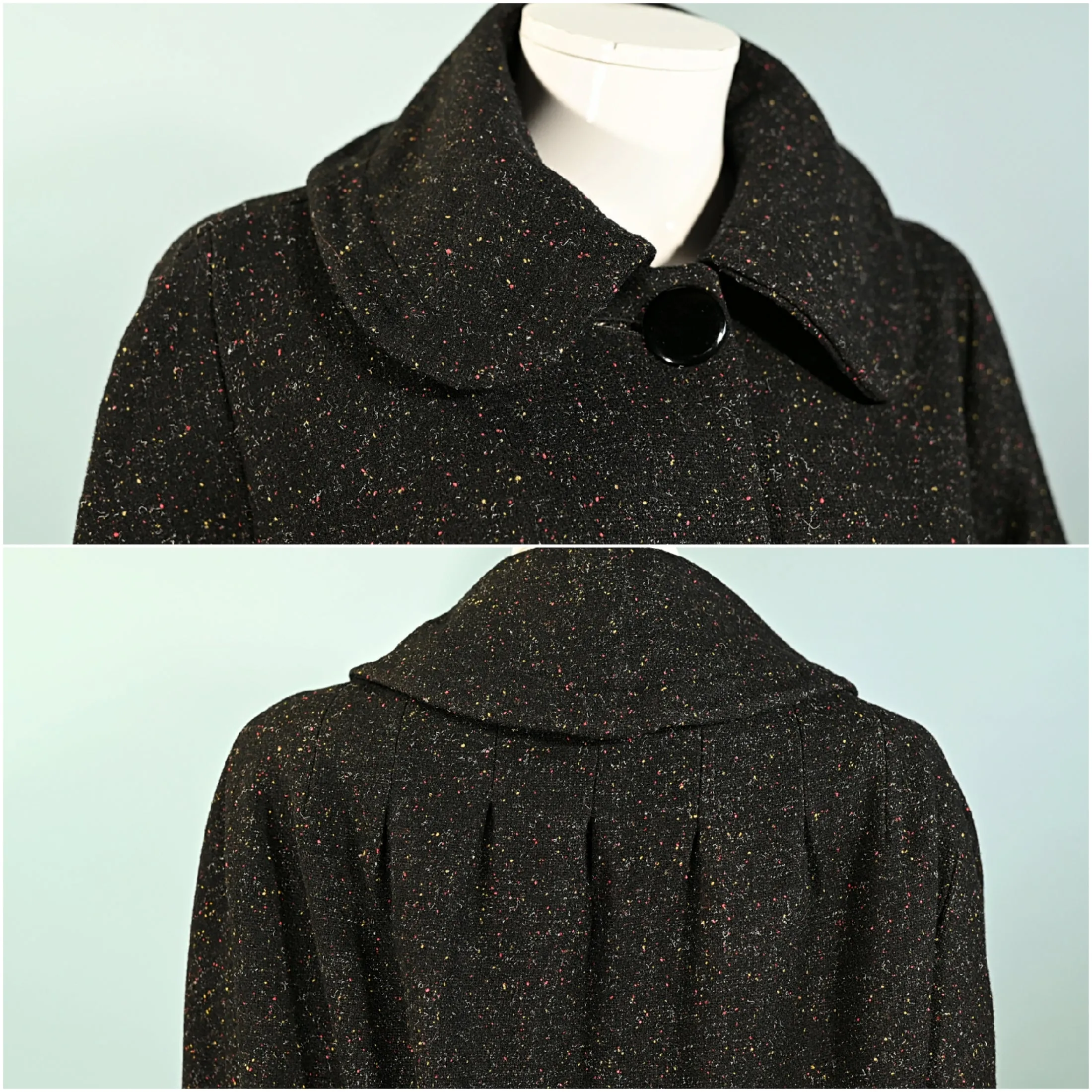 Vintage 50s Black Flecked Rockabilly Wool Coat, Relaxed Fit L/XL