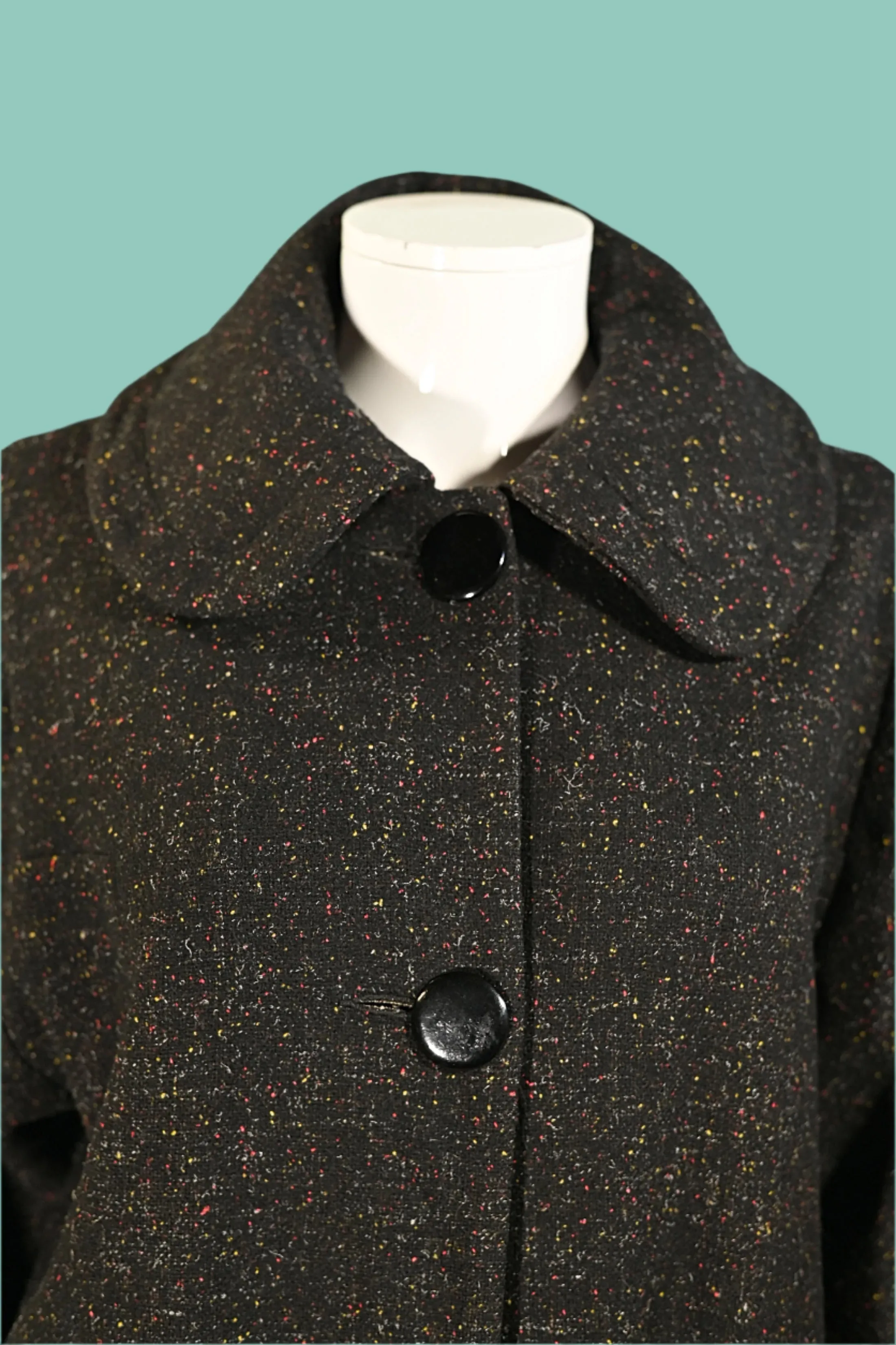 Vintage 50s Black Flecked Rockabilly Wool Coat, Relaxed Fit L/XL