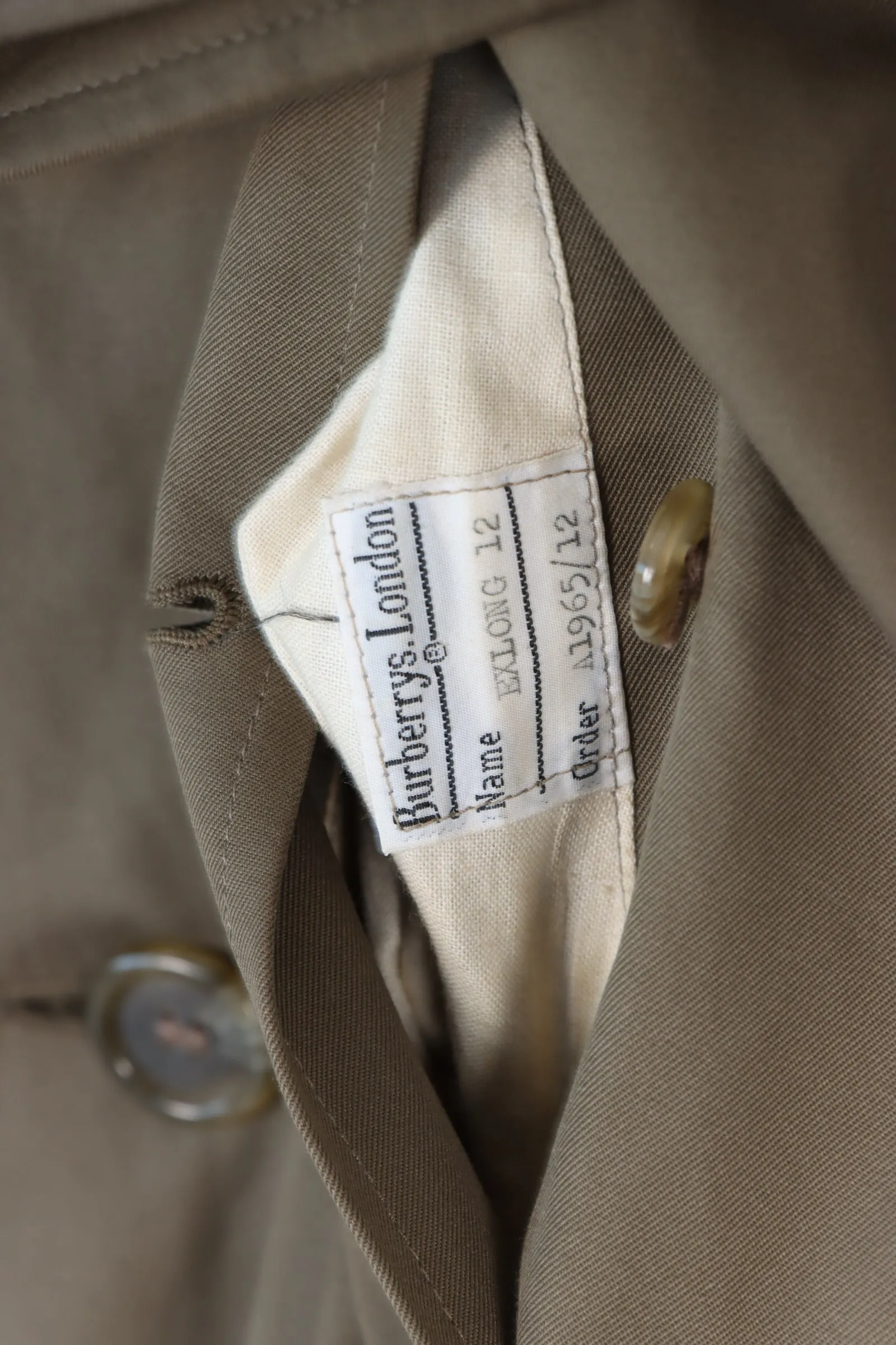 Vintage BURBERRY Wool Lined Olive Green Trench Coat England Made (Women's 12)